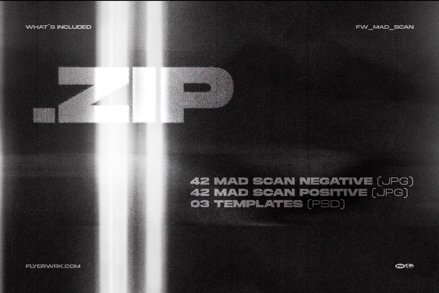 Preview image showing contents of Mad Copy Scan texture pack with PSD templates
