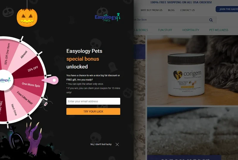 EasyologyPets Discount Offer Website Pop-Up example