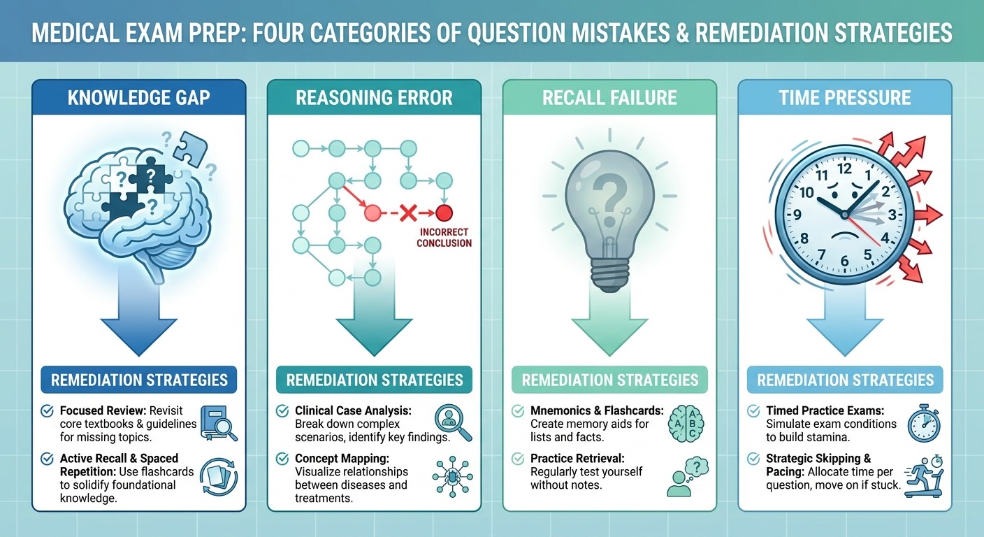 Four categories of medical exam question mistakes and their targeted remediation strategies