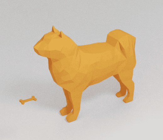 3D-model of a Shiba Inu used for visual reference.