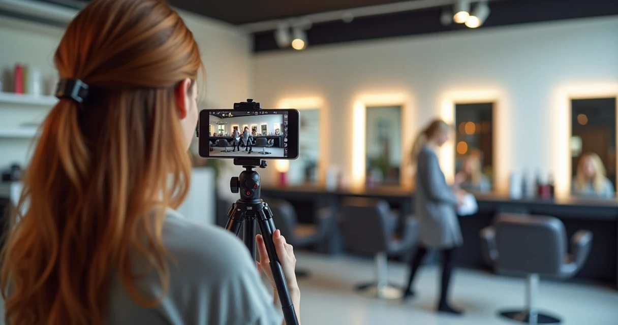 Profissional de beleza gravando vídeo para redes sociais 