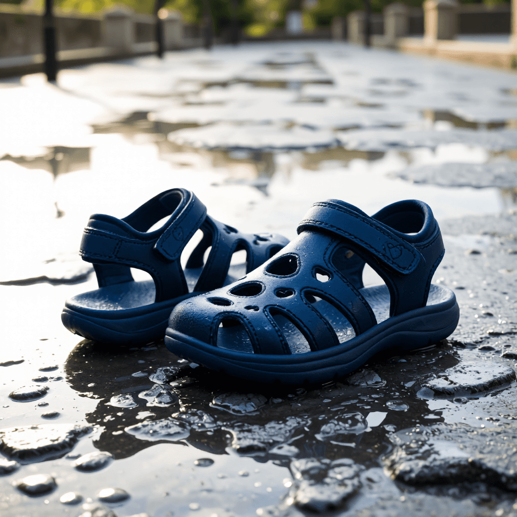 product photography of a pair of children's sandals, designed for comfort and breathability
