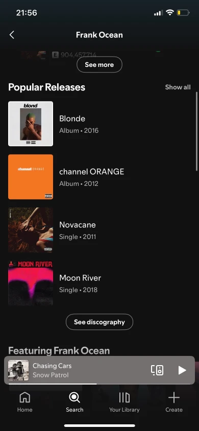 Original Spotify artist page, middle