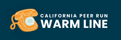 Logo featuring a stylized old phone design in pink with the word "California Peer Run Warm Line" in bold letters next to it.