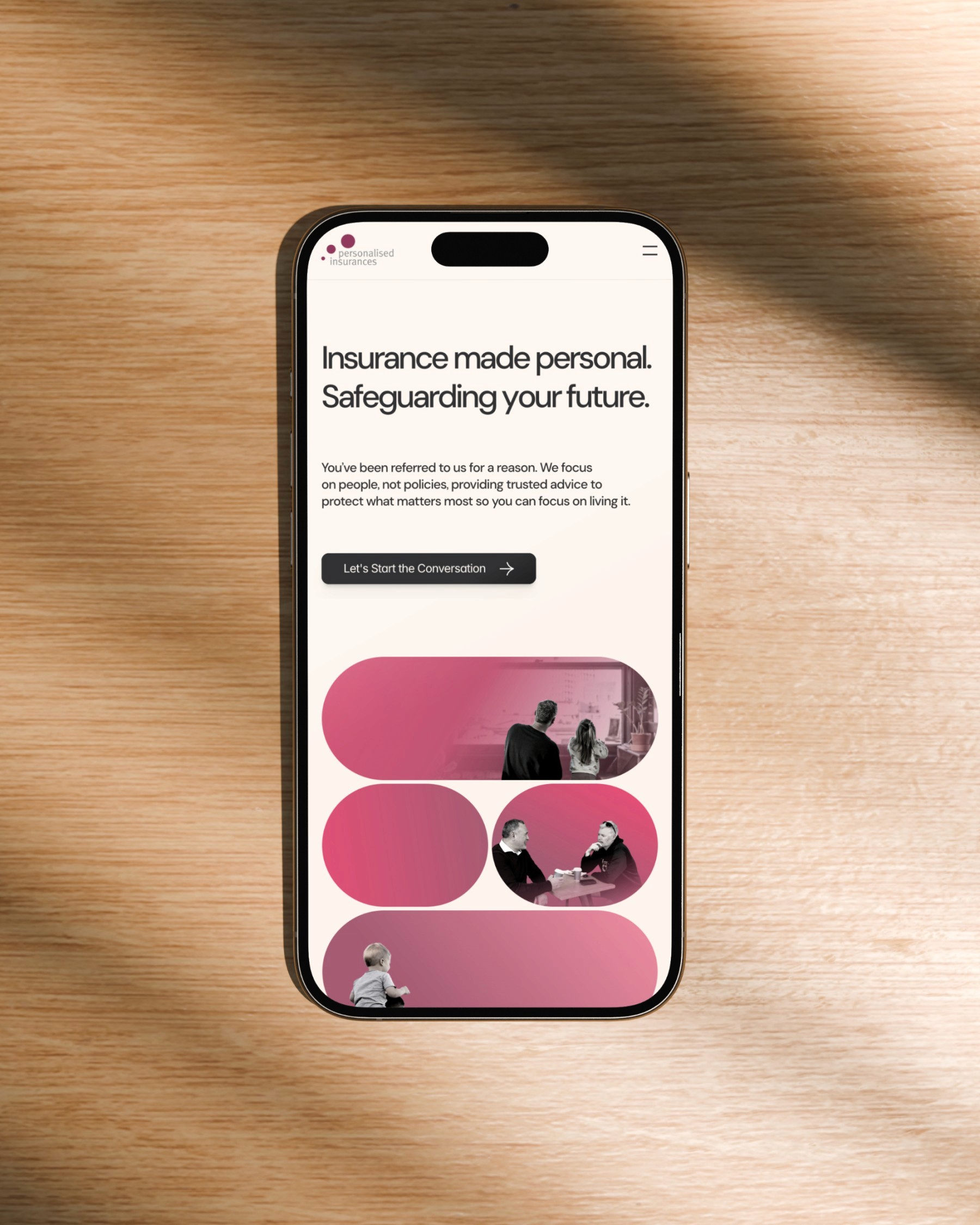 Personalised Insurance Website displayed on phone
