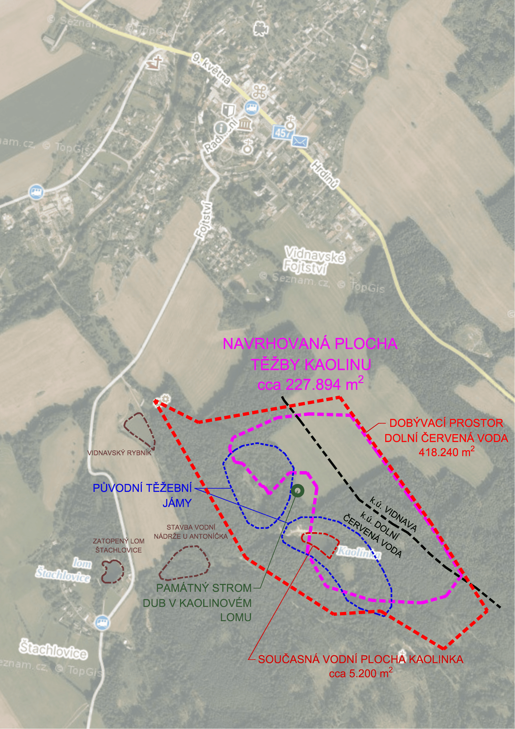 Zakreslení plánovaného lomu