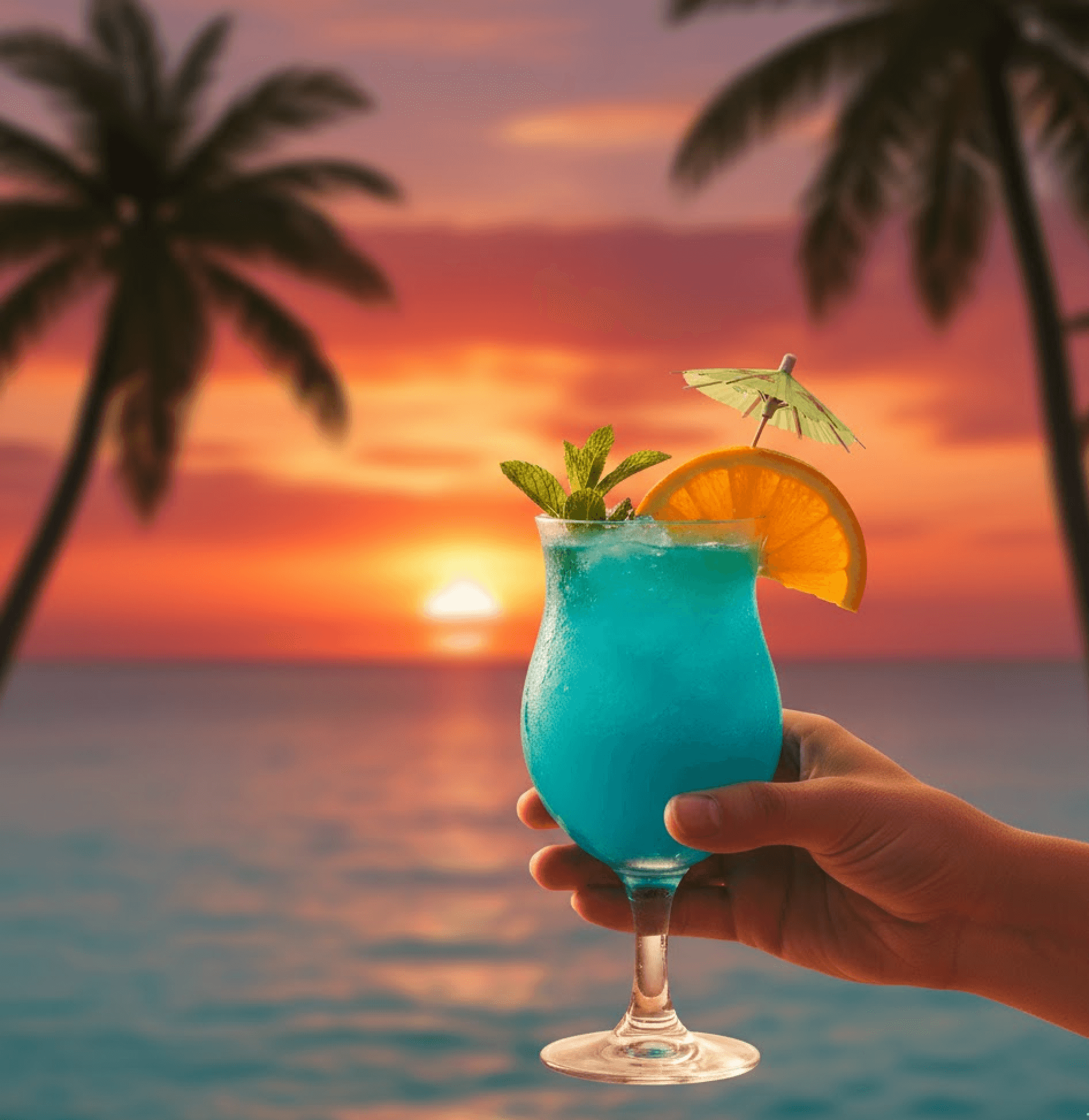 (AI) Cocktail with a bonaire sunset behind