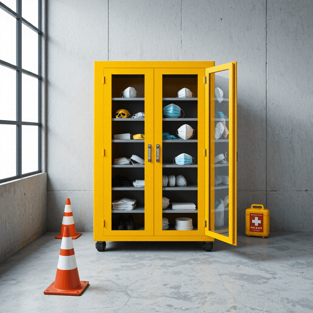 product photography of safety equipment storage cabinet