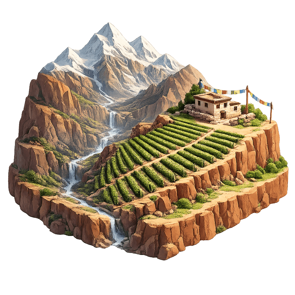 Artistic illustration of the Yunnan wine region.