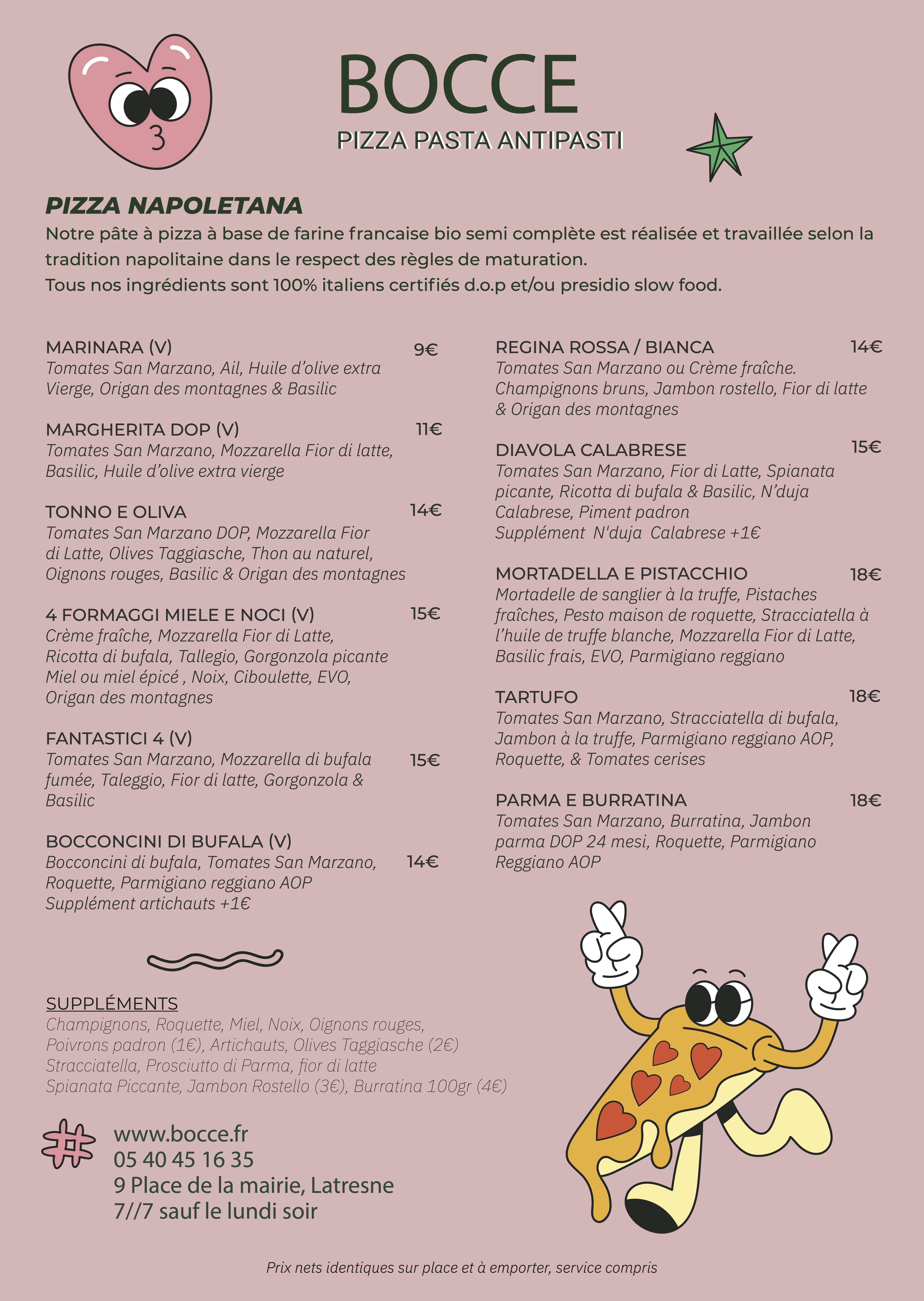 Carte pizza napolitaine à emporter — Bocce