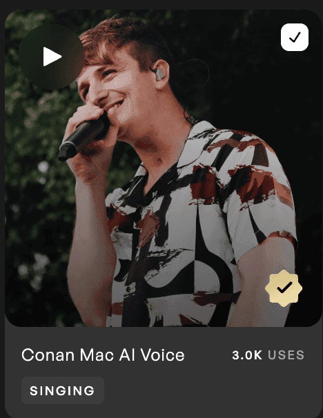 Conan Mac AI Voice in the Verified Voice section of Kits AI's Voice Library