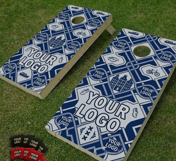 Custom cornhole board with your own logo — personalised for companies in Amsterdam