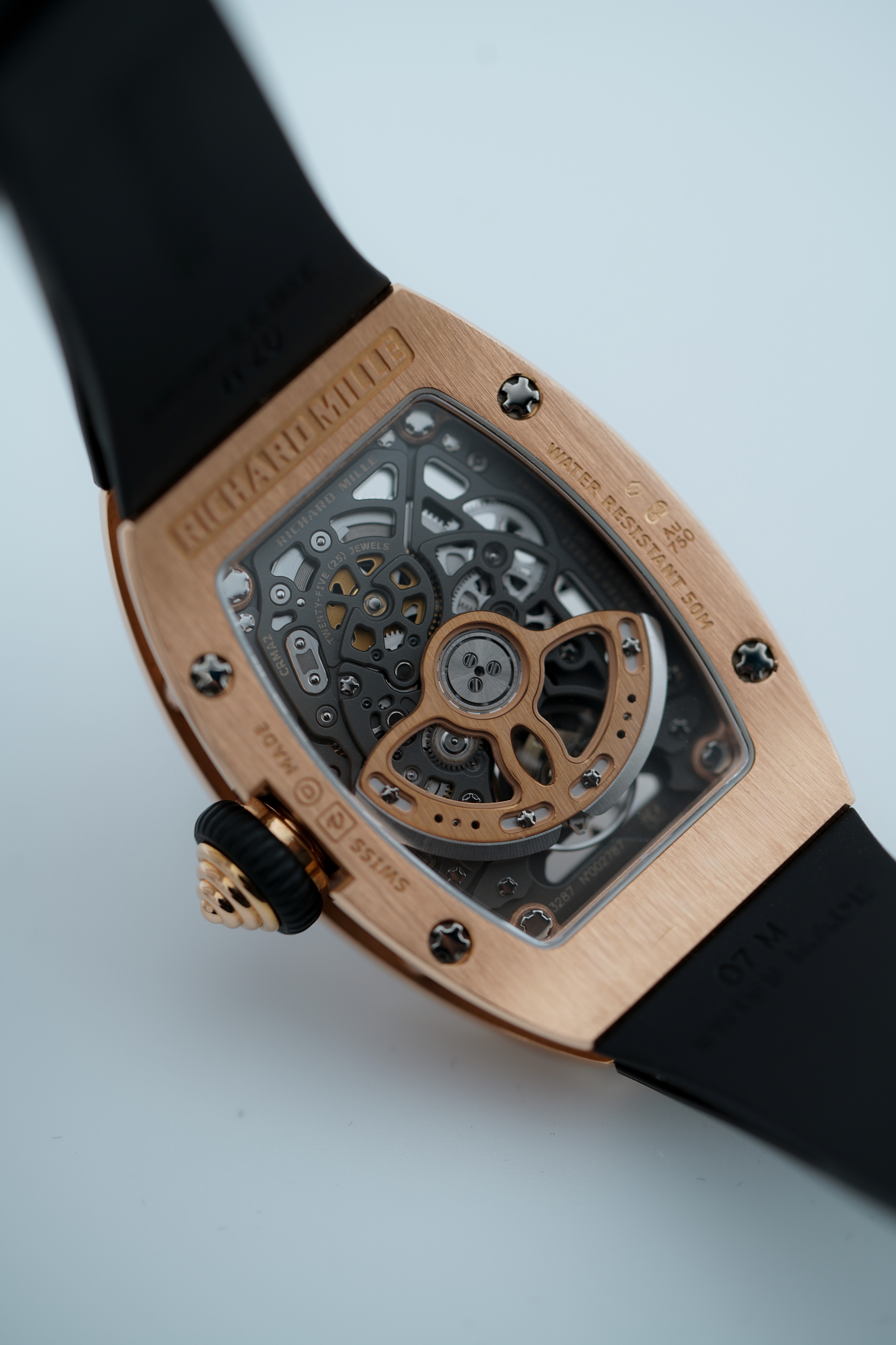Buy Richard Mille Rose Gold Full Diamond Red Lip with skeletonized with red lip motif and diamond-set center dial — photo 5