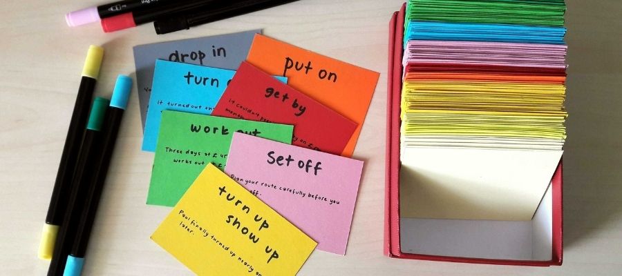 A stack of flashcards on a desk