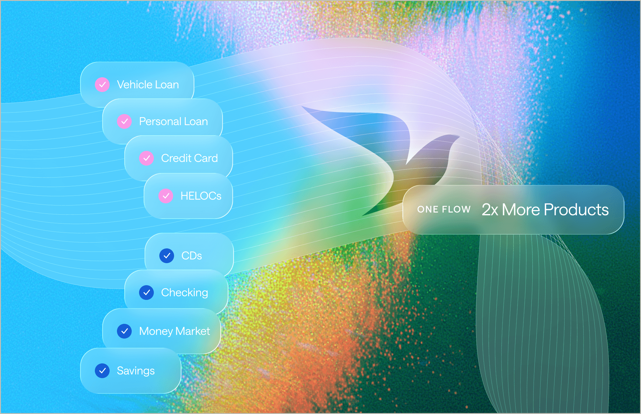 Abstract visual of a dynamic wave of glowing orange and blue particles against a soft blue background, representing a hero image.