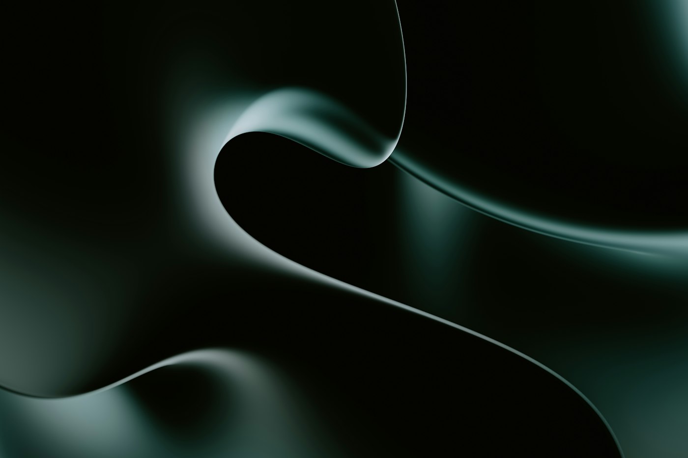 A single pale green light line curving through black space