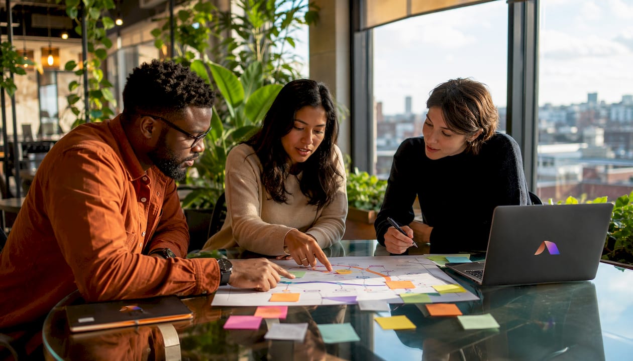 Team collaborating on AI communication roadmap