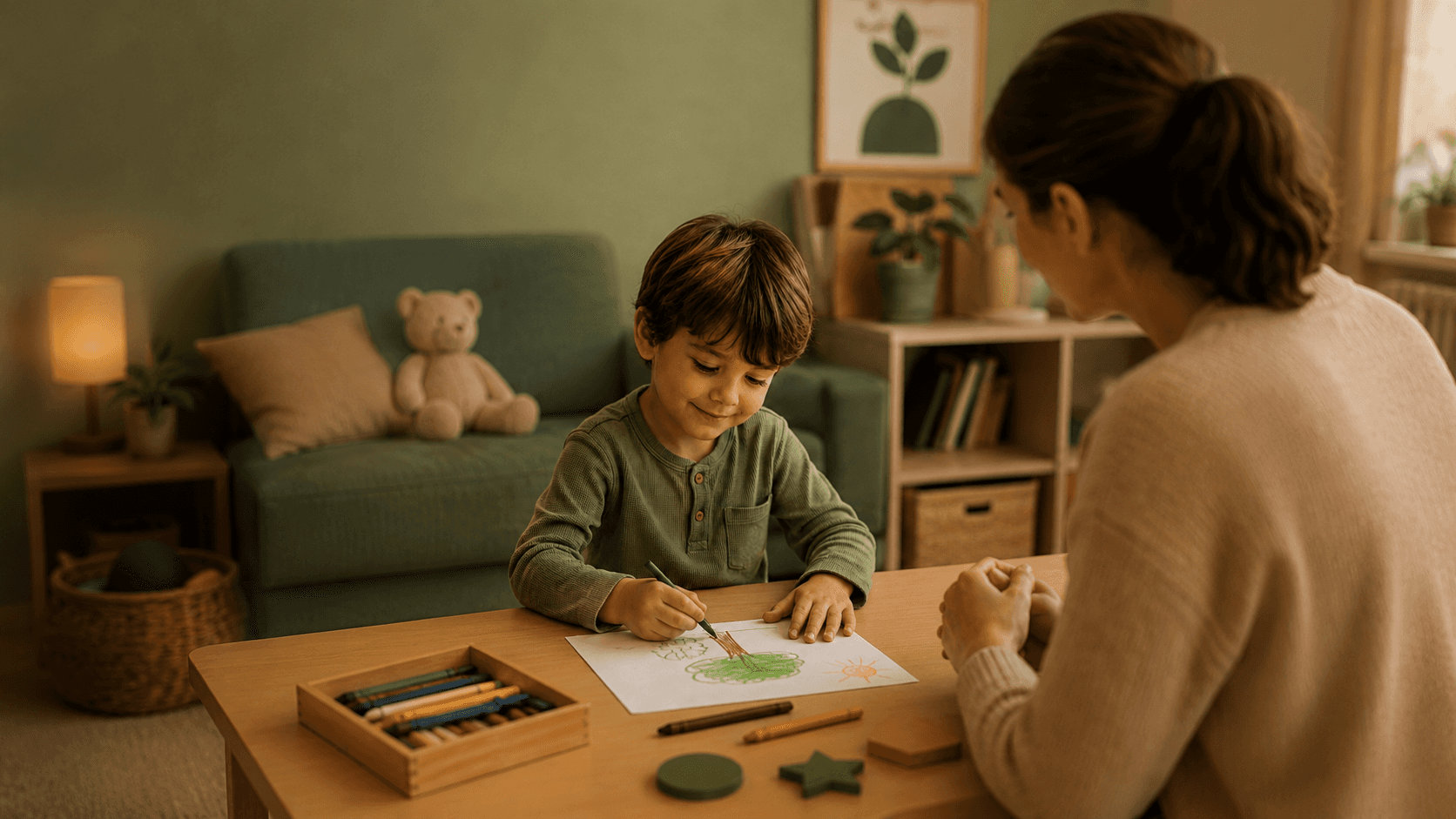 Espai de teràpia psicològica infantil amb materials adaptats als infants.