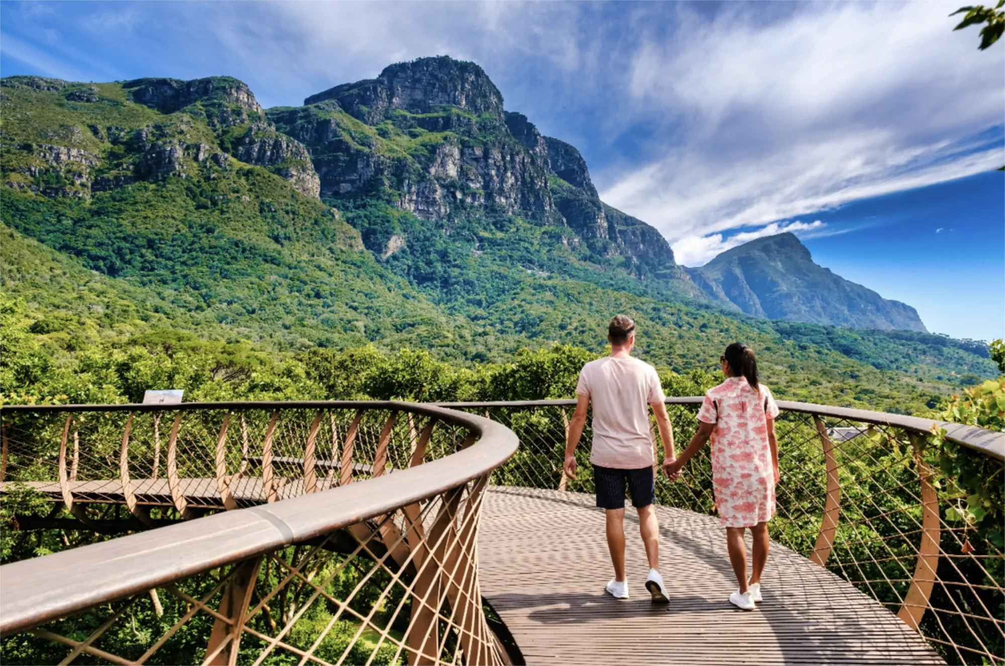 Man and woman walking the Boomslang treetop walkway in  Kirstenbosch Botanical Gardens