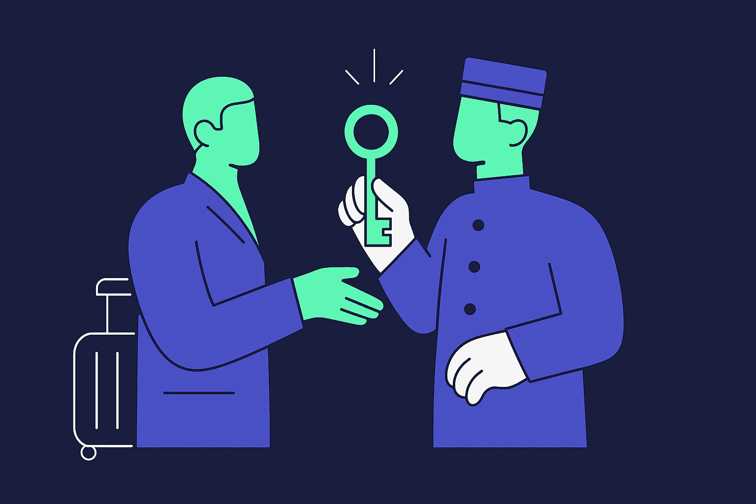 Bellboy handing over a key to a guest