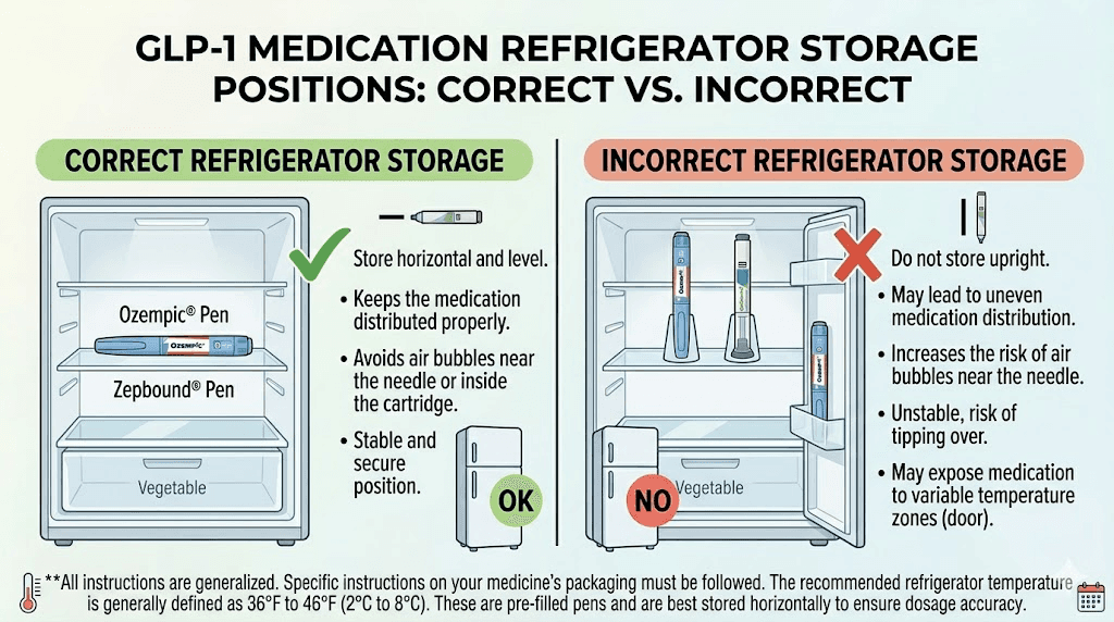 Correct versus incorrect GLP-1 medication placement in refrigerator