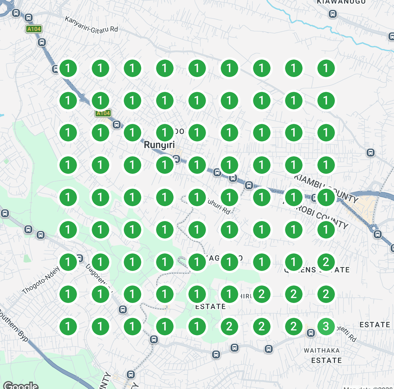 Local SEO heatmap showing strong rankings