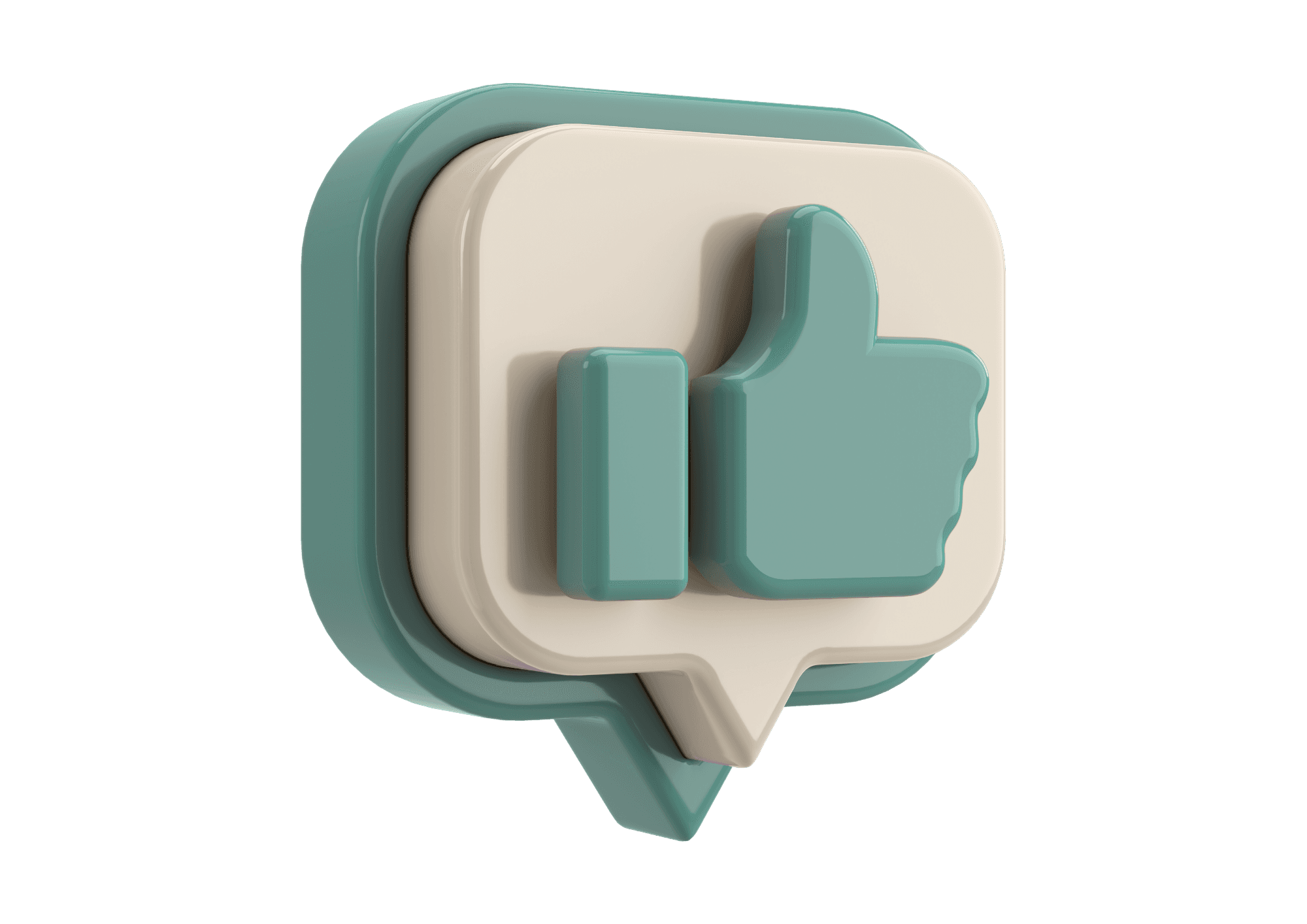 3D Visualisierung eine "Thumbs up" auf grün/beigem Hintergrund.