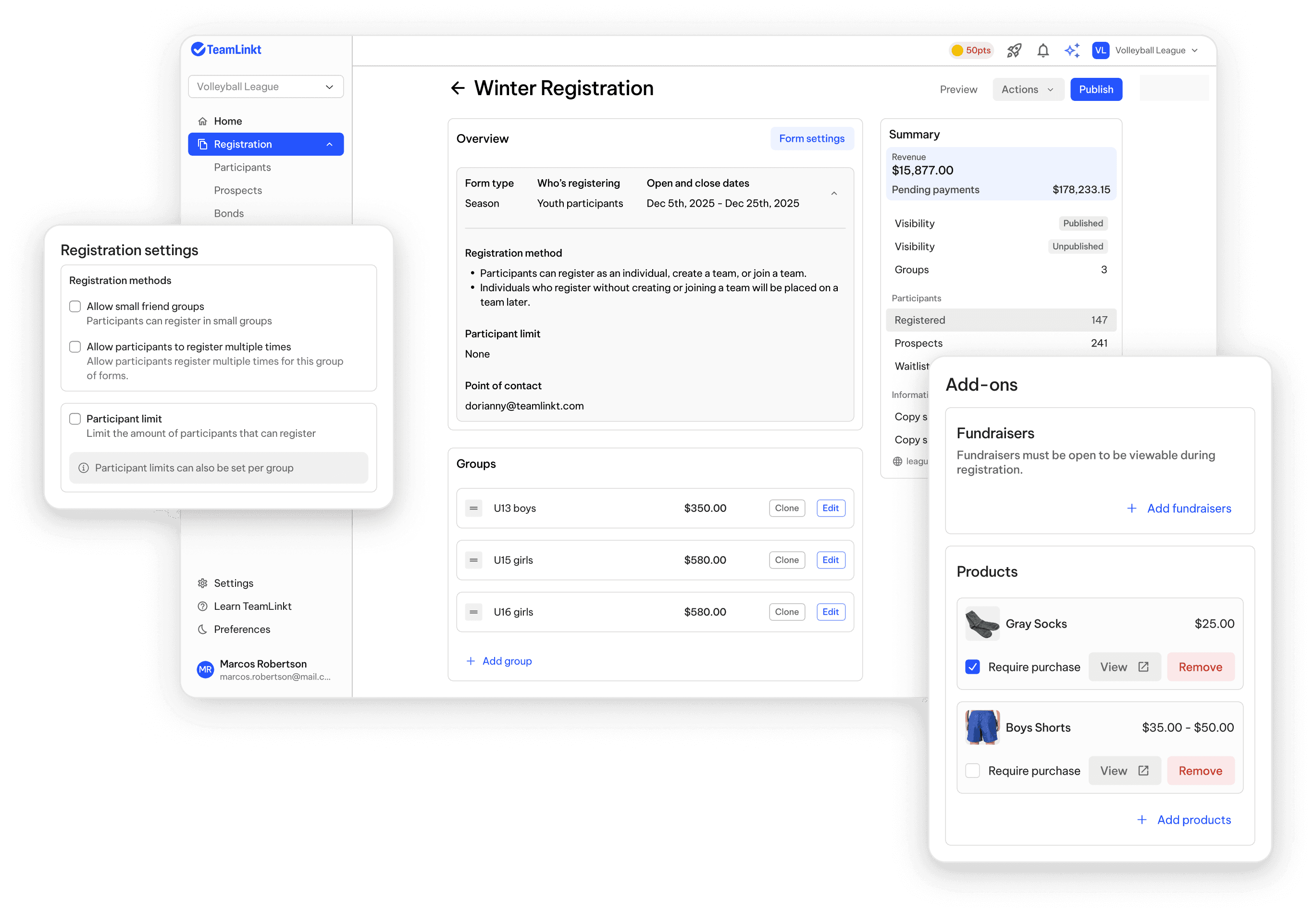 TeamLinkt's Registration Form Dashboard