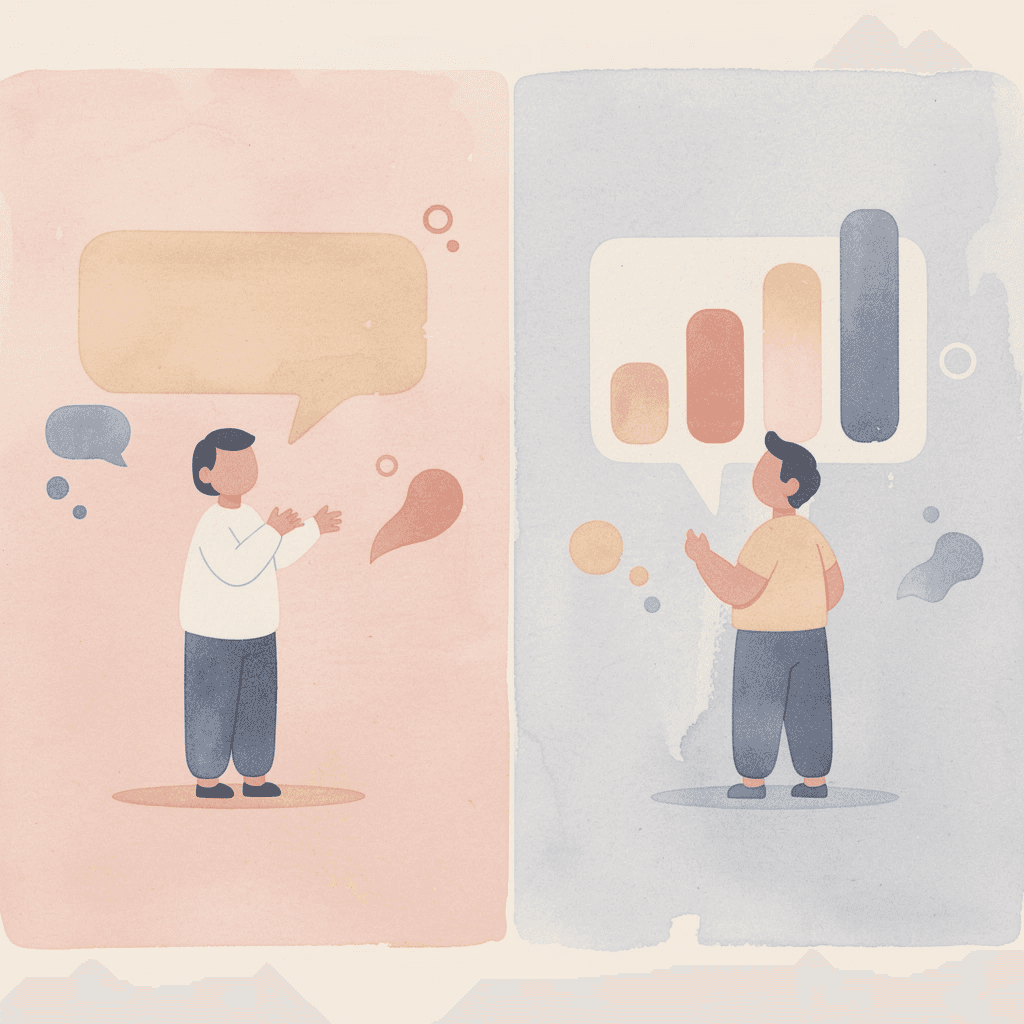 Split scene showing traditional app users struggling to speak versus Kalam users speaking confidently