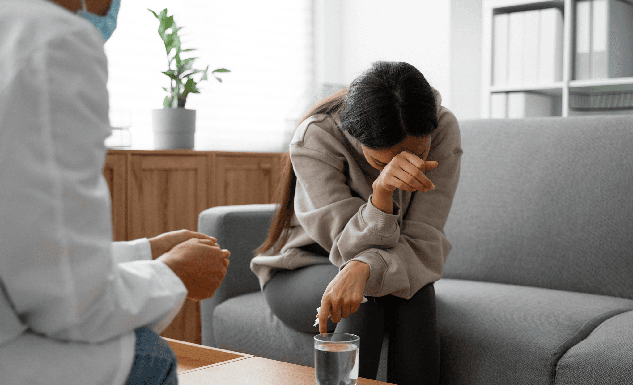 Woman in therapy about to cry