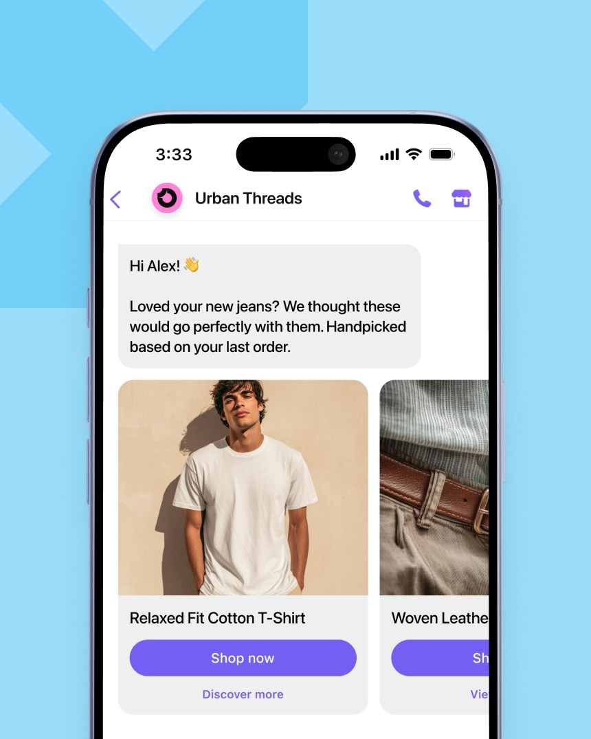 Viber messaging campaign showcasing a personalized message that aims to help a fashion e-commerce store recover abandoned carts.