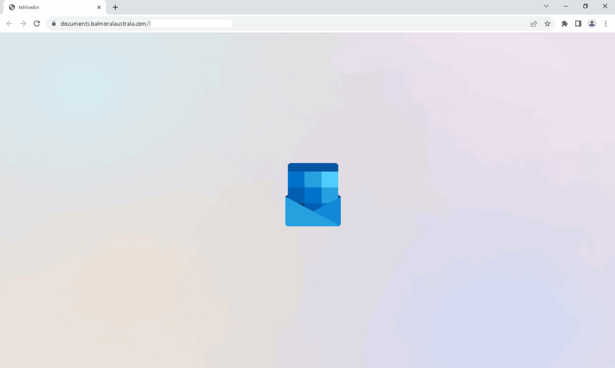 Eine Webbrowser-Anzeige mit einem Hintergrund mit Farbverlauf und einem blauen Umschlagsymbol in der Mitte. Die URL-Leiste darüber ist teilweise verdeckt, was auf ein Dokument oder eine E-Mail-Schnittstelle hinweist.