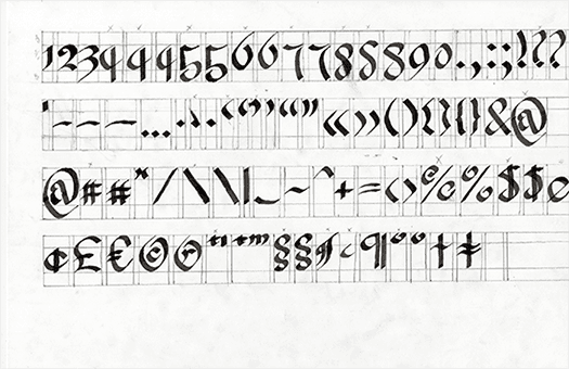 The final numbers and symbols sketches done with parallel pen.