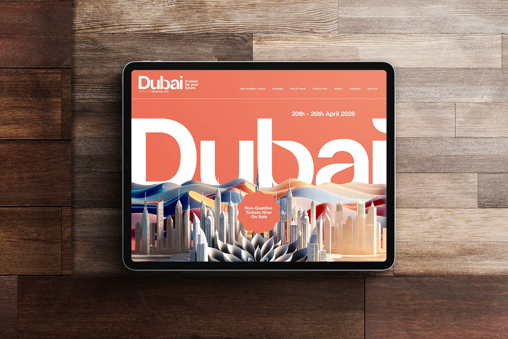 Event style guide set on an iPad on a wooden background