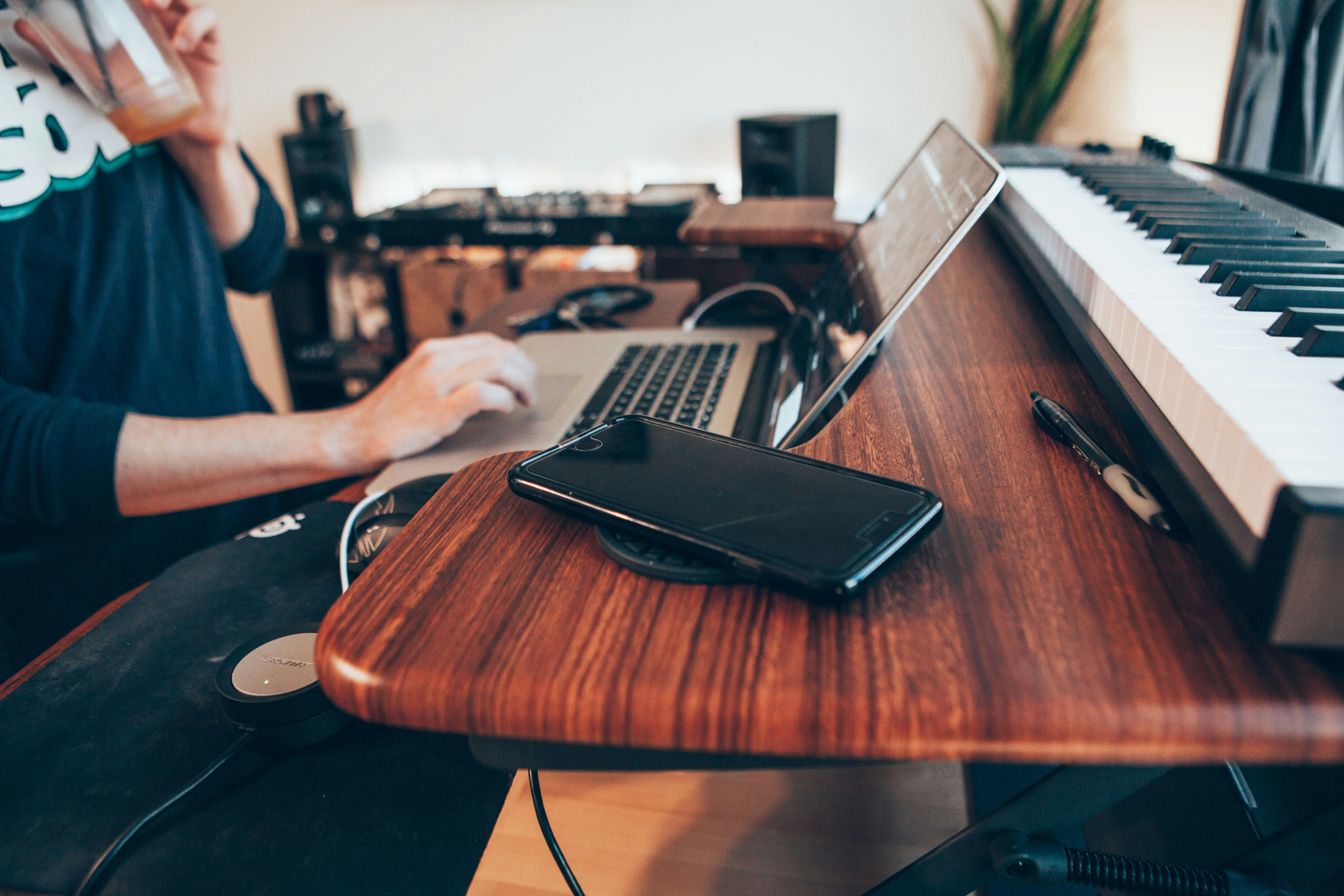 woman using Desk for Music Production