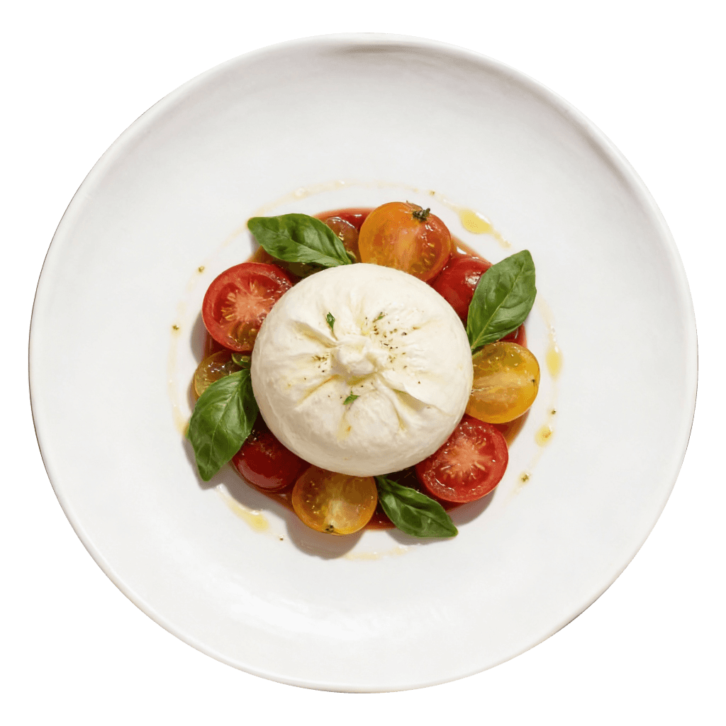 Burrata de Bufflonne, Heirloom Tomatoes & Basil
