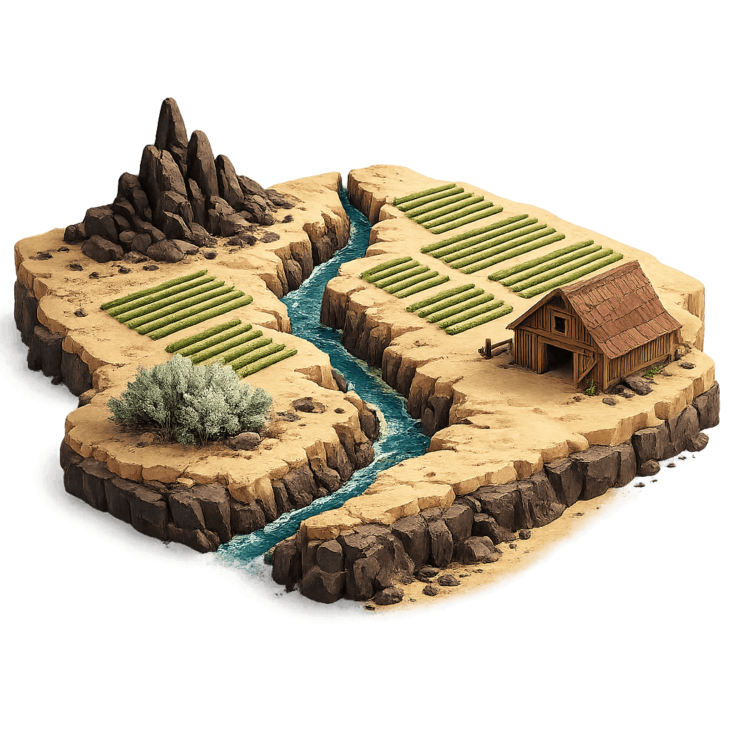 Artistic illustration of the Snake River Valley wine region.