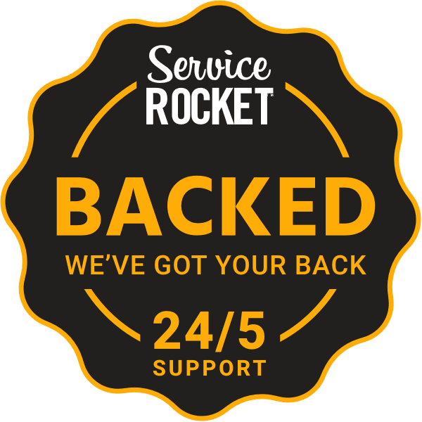 ServiceRocket 24/5 Backed Support Logo