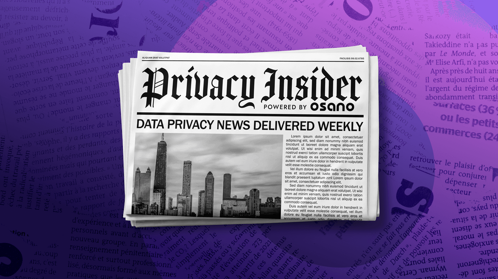 A graphic of a newspaper promoting Osano's newsletter entitled The Privacy Insider