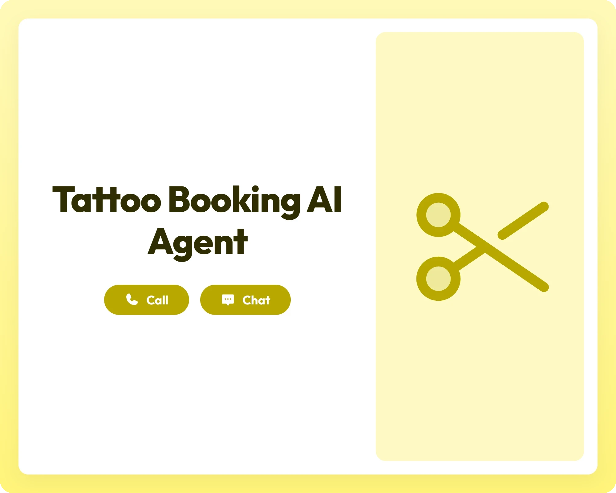 tattoo booking ai agent supporting call and chat with scissors icon