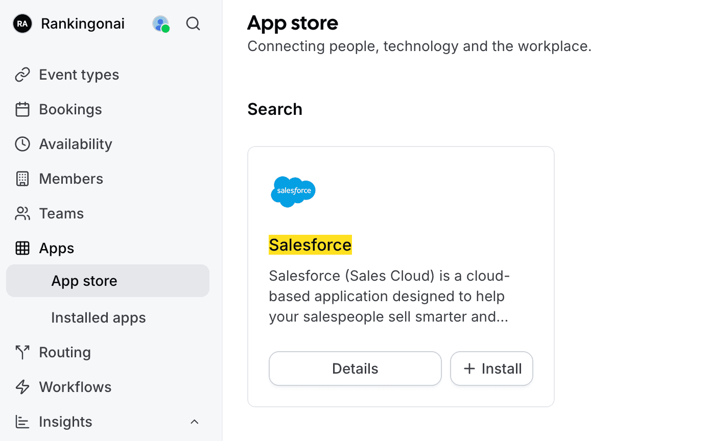 Salesforce in the Cal.com  app store