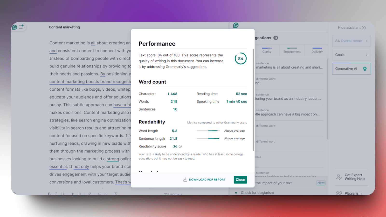 GrammarlyGO - Content score