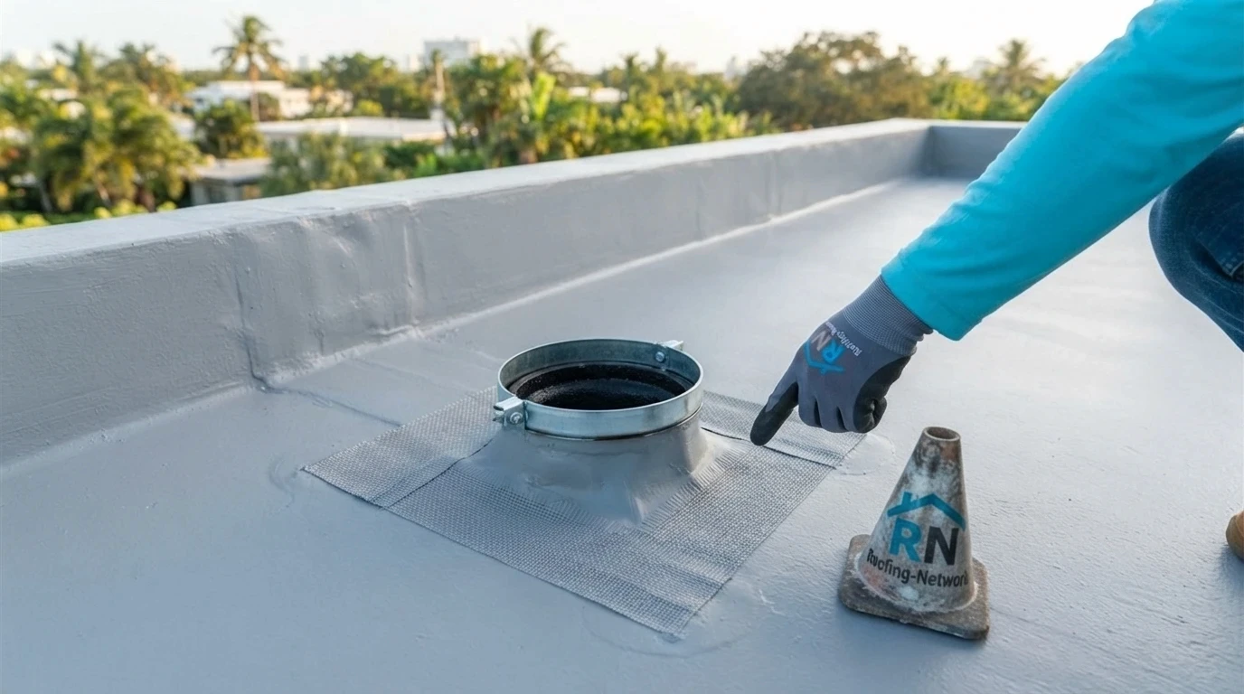 Flat roof drain and parapet detail on a Coral Ridge Fort Lauderdale residence