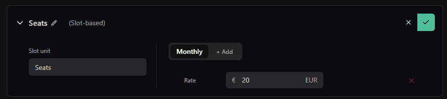 Example of how slot-based pricing is working in Meteroid