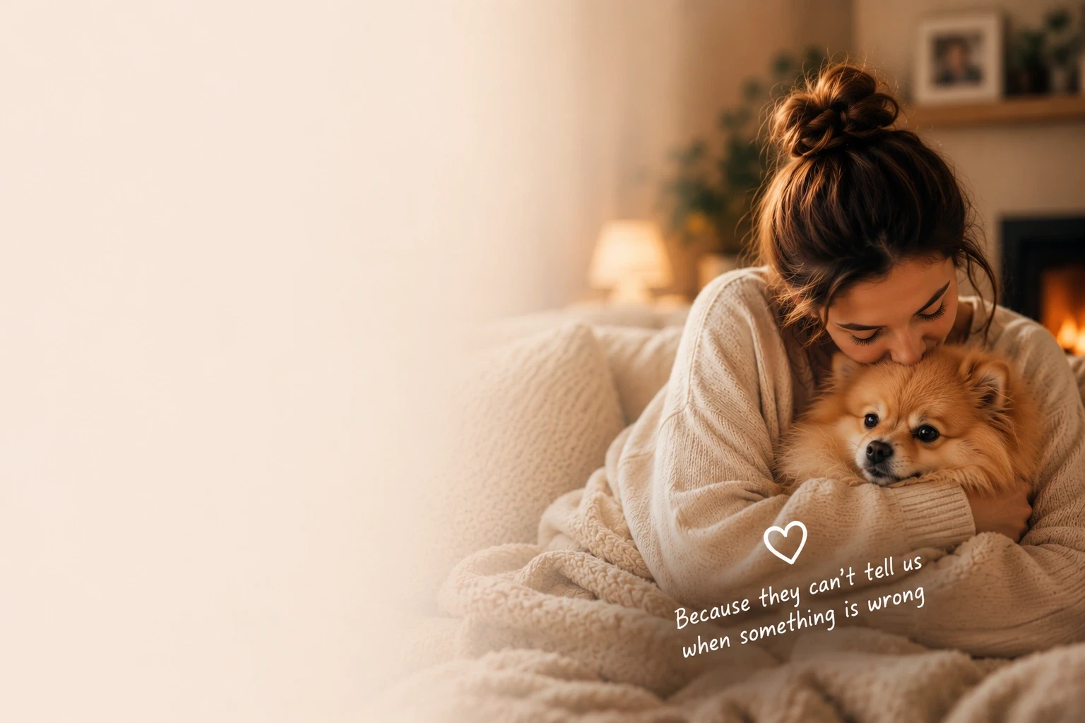 Owner cuddling a pomeranian dog