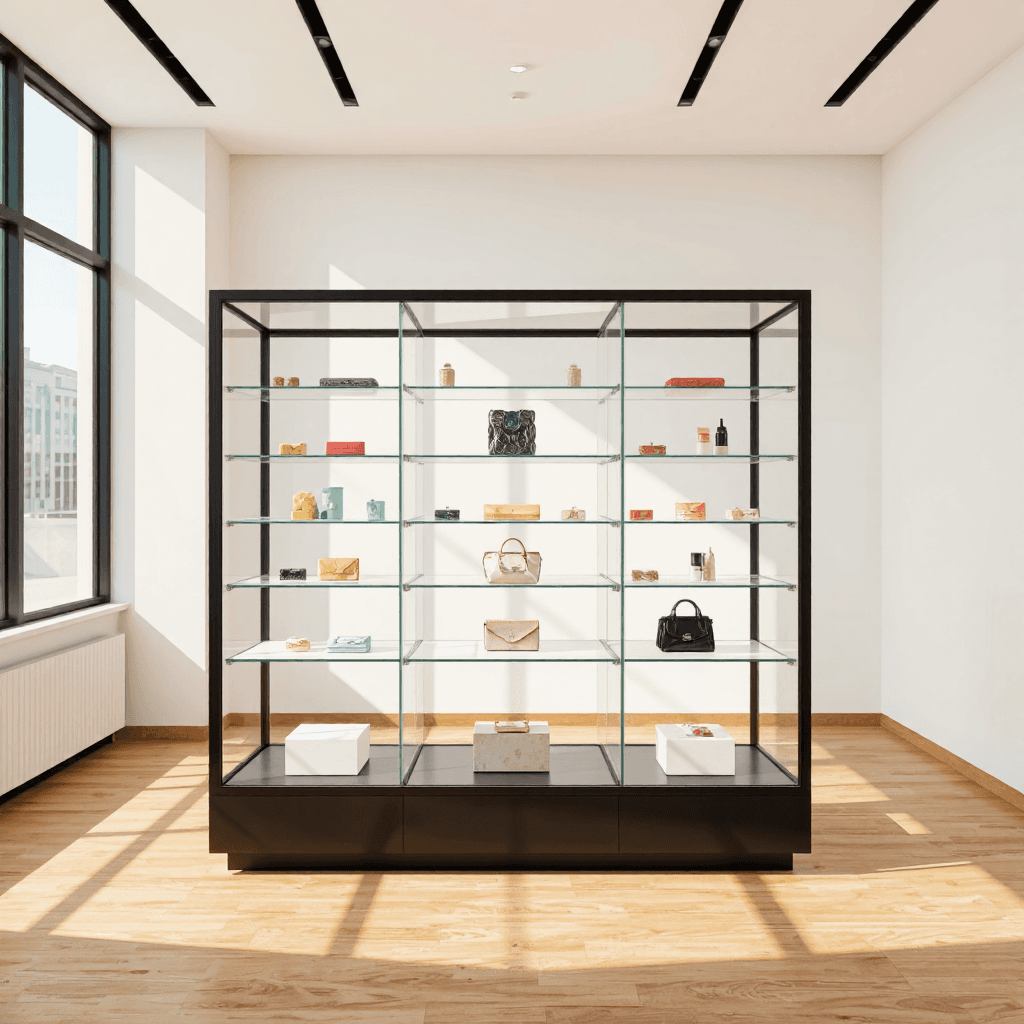 product photography of display case for showcasing products