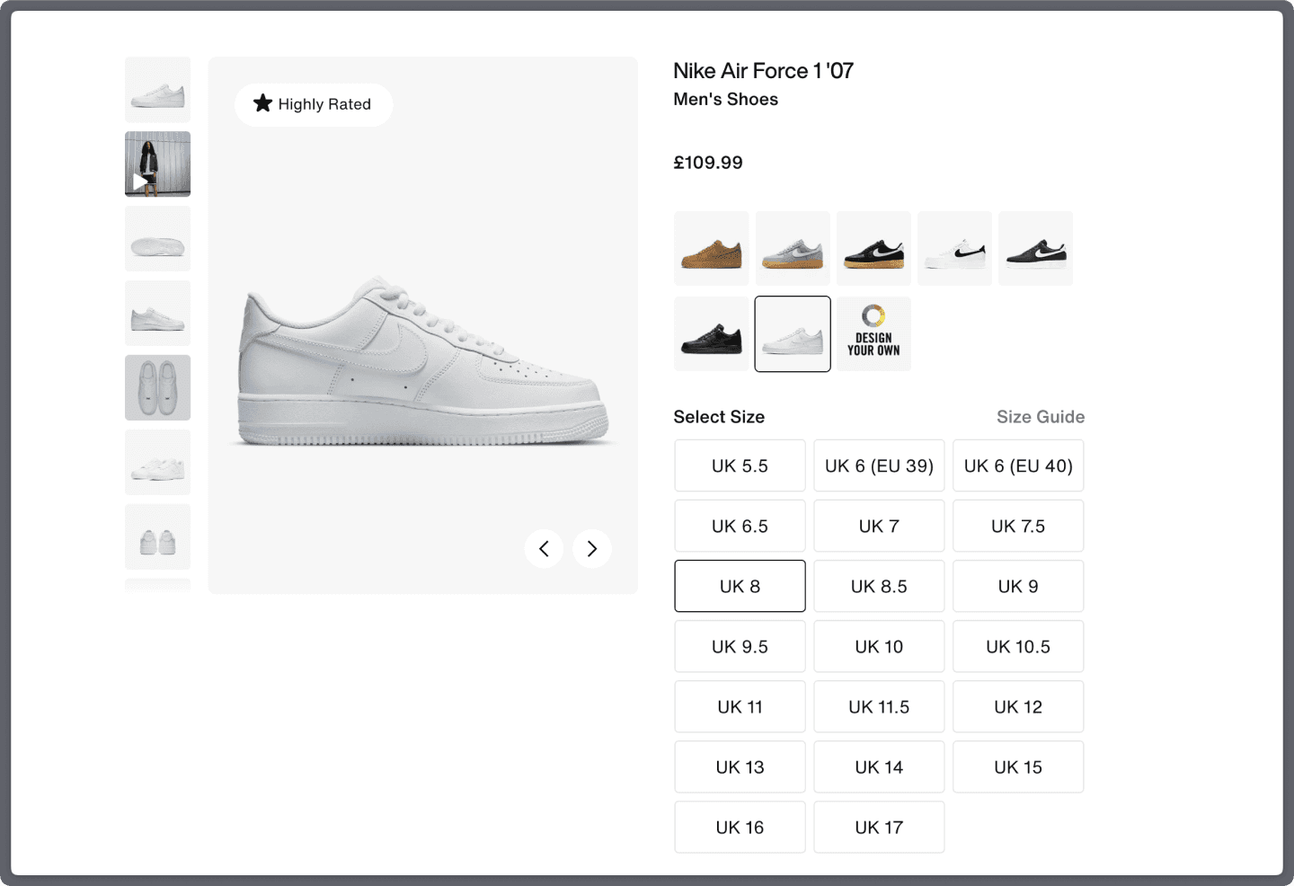 nike air force one product details page for inspiration