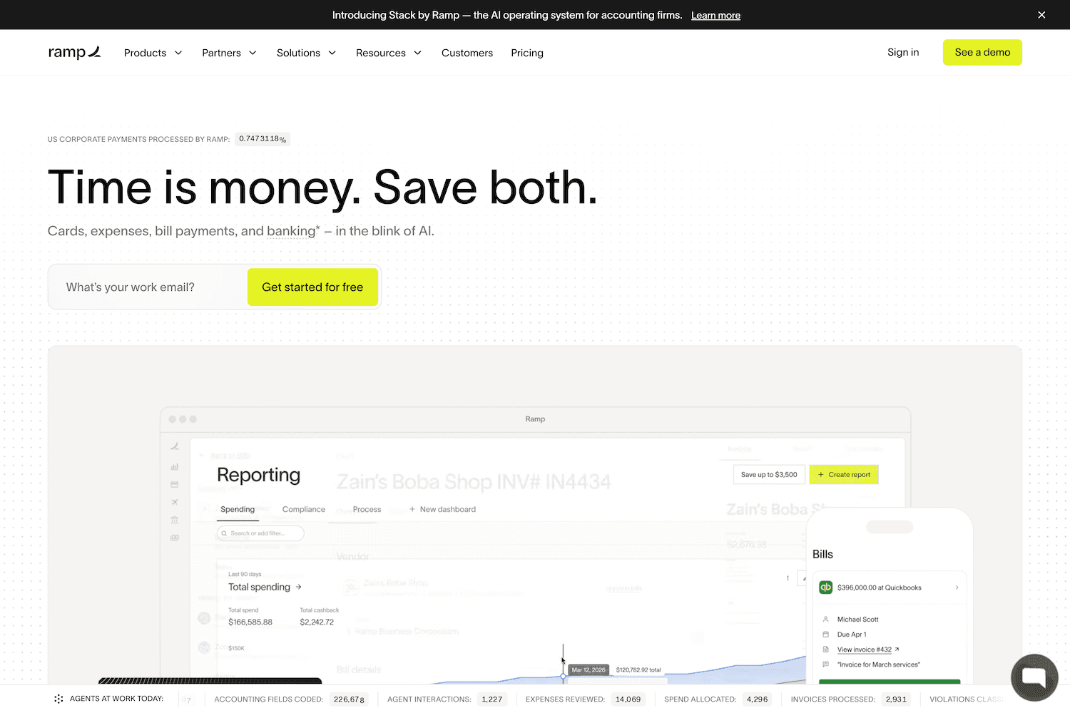 Ramp's homepage design