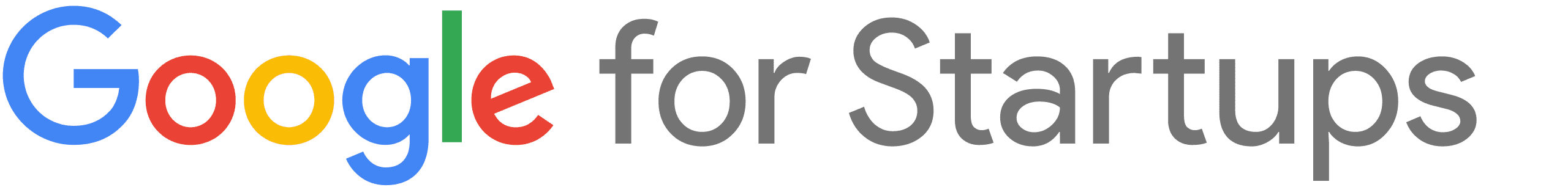 Google for Startups logo. Google's colorful logo followed by the words "for Startups" in a bold font.