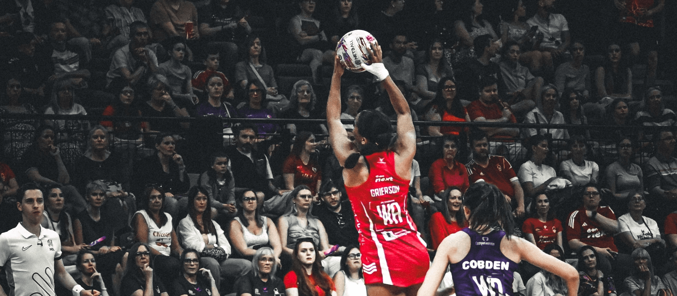 Brie Grierson playing Wing Attack for Nottingham Forrest v Loughborough Lighting in the Netball Super League at the Motorpoint Arena, Nottingham